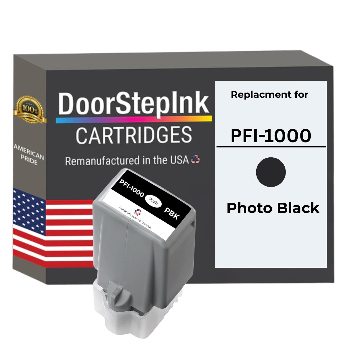 DoorStepInk Brand For Canon PFI-1000 Standard yield Photo Black Remanufactured in the USA Ink Cartridge, 0546C002-0