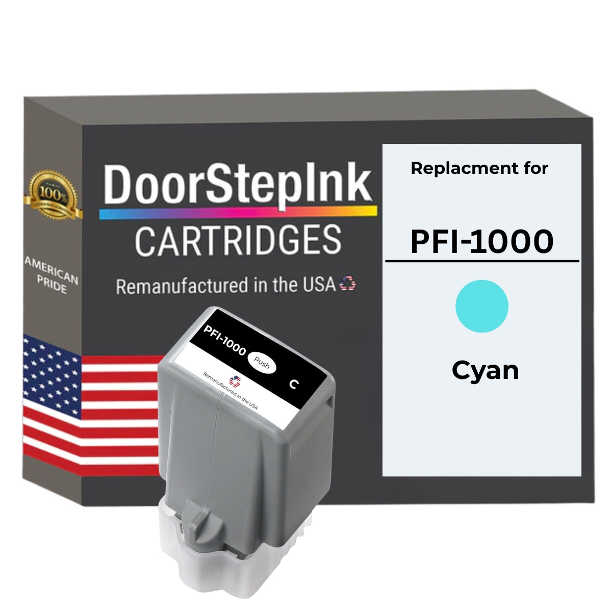 DoorStepInk Brand For Canon PFI-1000 Standard yield Cyan Remanufactured in the USA Ink Cartridge, 0547C002-0