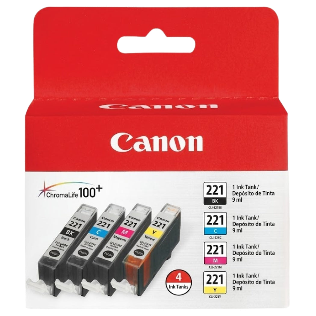 Original Canon CLI-221 4PK Standard Yield Tri-Color Ink Cartridge, 2946B004-0