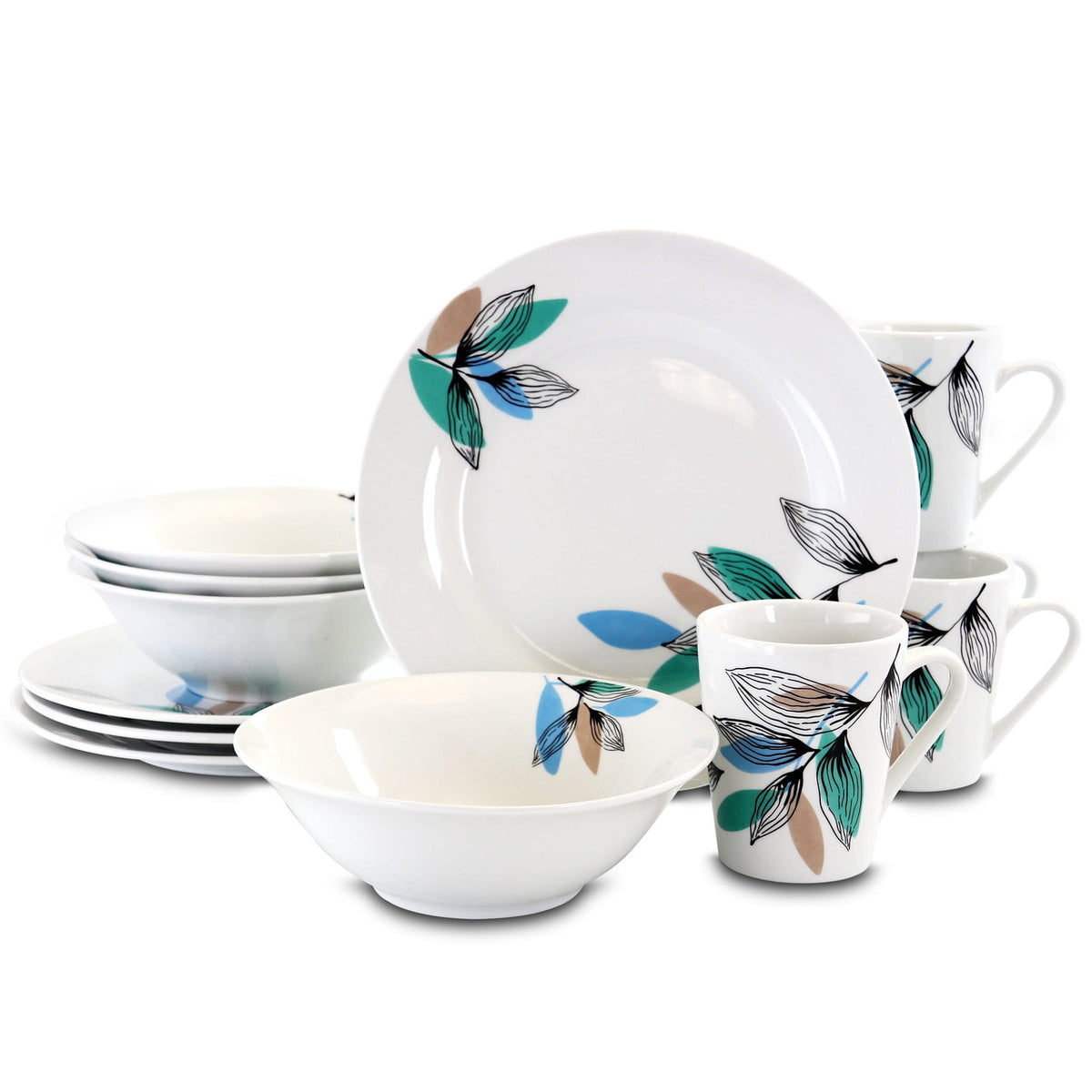 Gibson Home Vineyard Blue 12 Piece Round Fine Ceramic Dinnerware Set-0