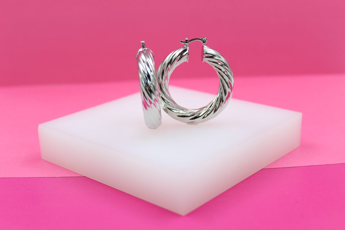 18K Rhodium Filled 8mm Twisted Hoops Lever Back Earrings (J110)-0