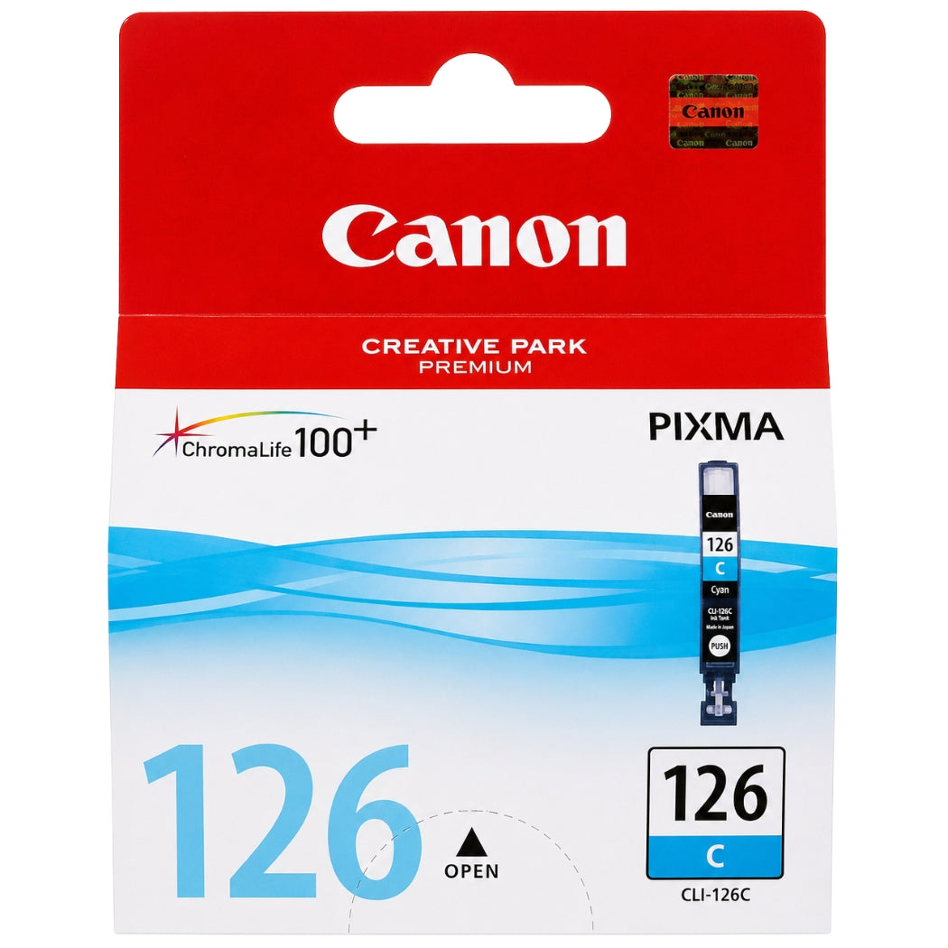Original Canon CLI- 126 Standard Yield Cyan Ink Cartridge, 4562B001-0