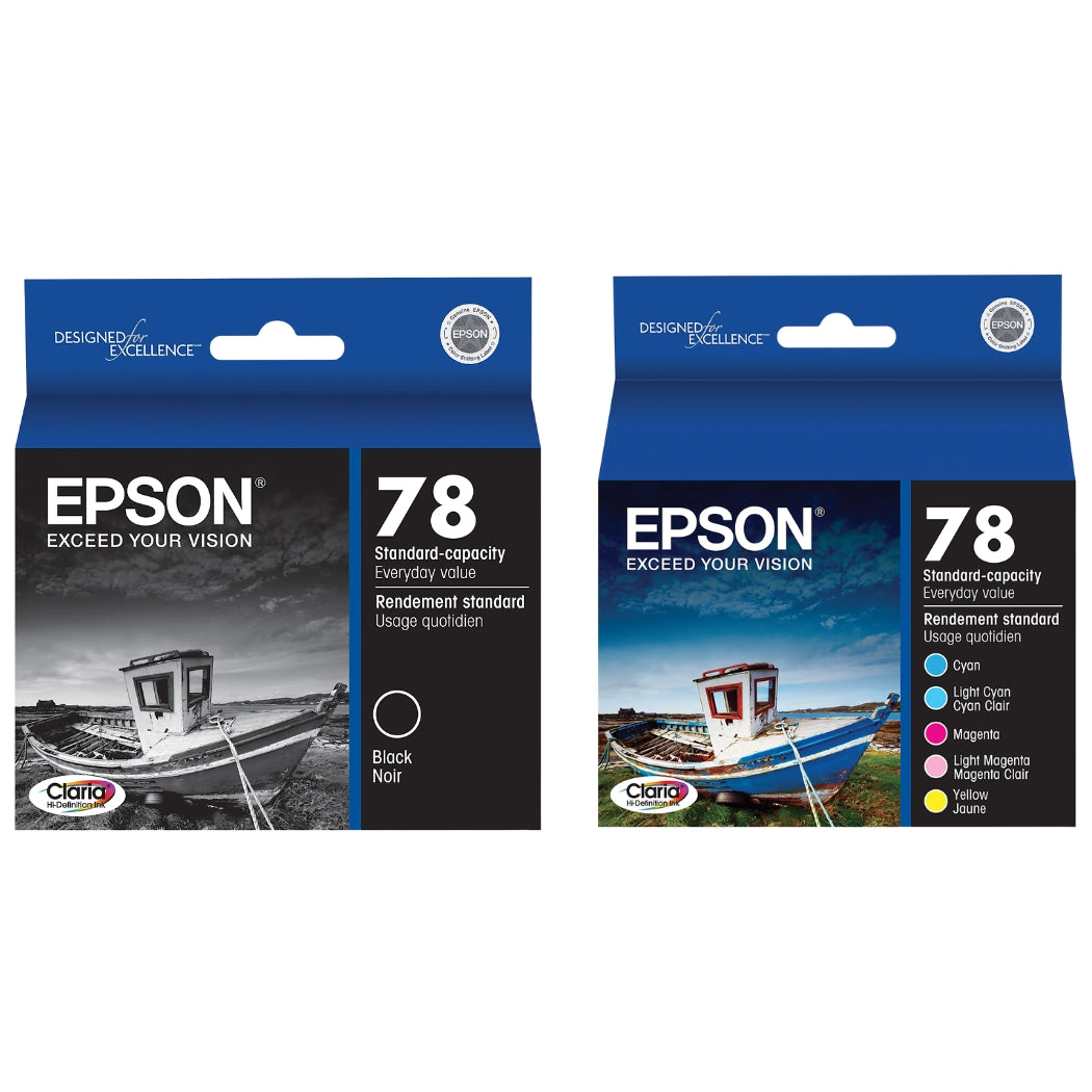 Epson 78 Claria black, Cyan, Light Cyan, Magenta, Light Magenta, Yellow Ink Cartridges, Pack Of 6, T078920-0