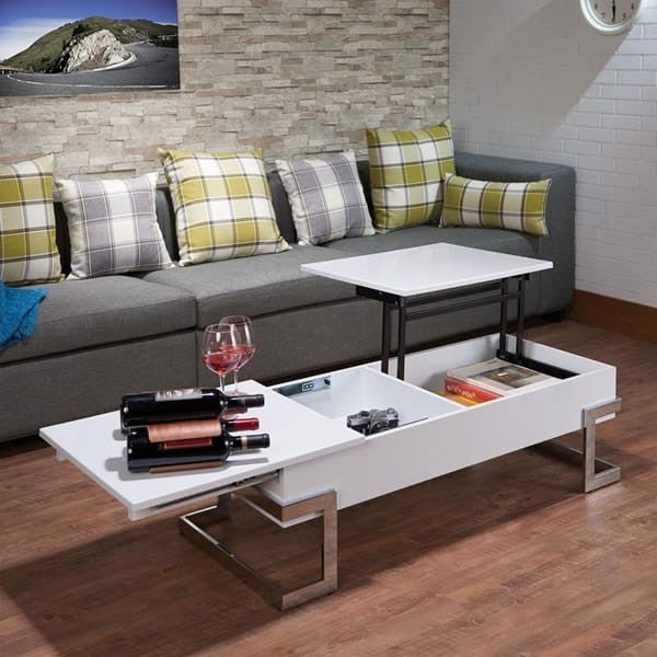 47" White And Silver Metal Lift Top Coffee Table-0