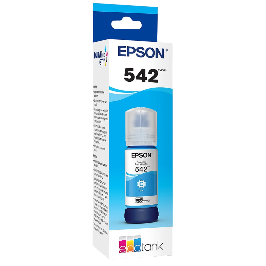Genuine Epson T542 70ml Standard Yield Cyan Ink Bottle, T542220-S-0
