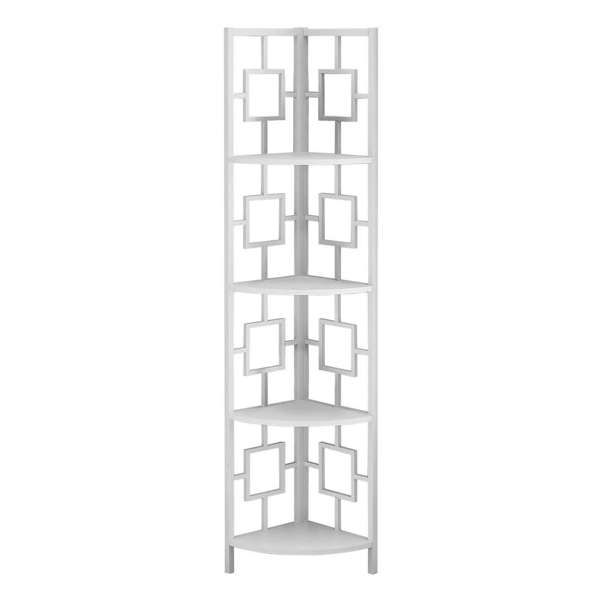 62" White Metal Corner Bookcase-0