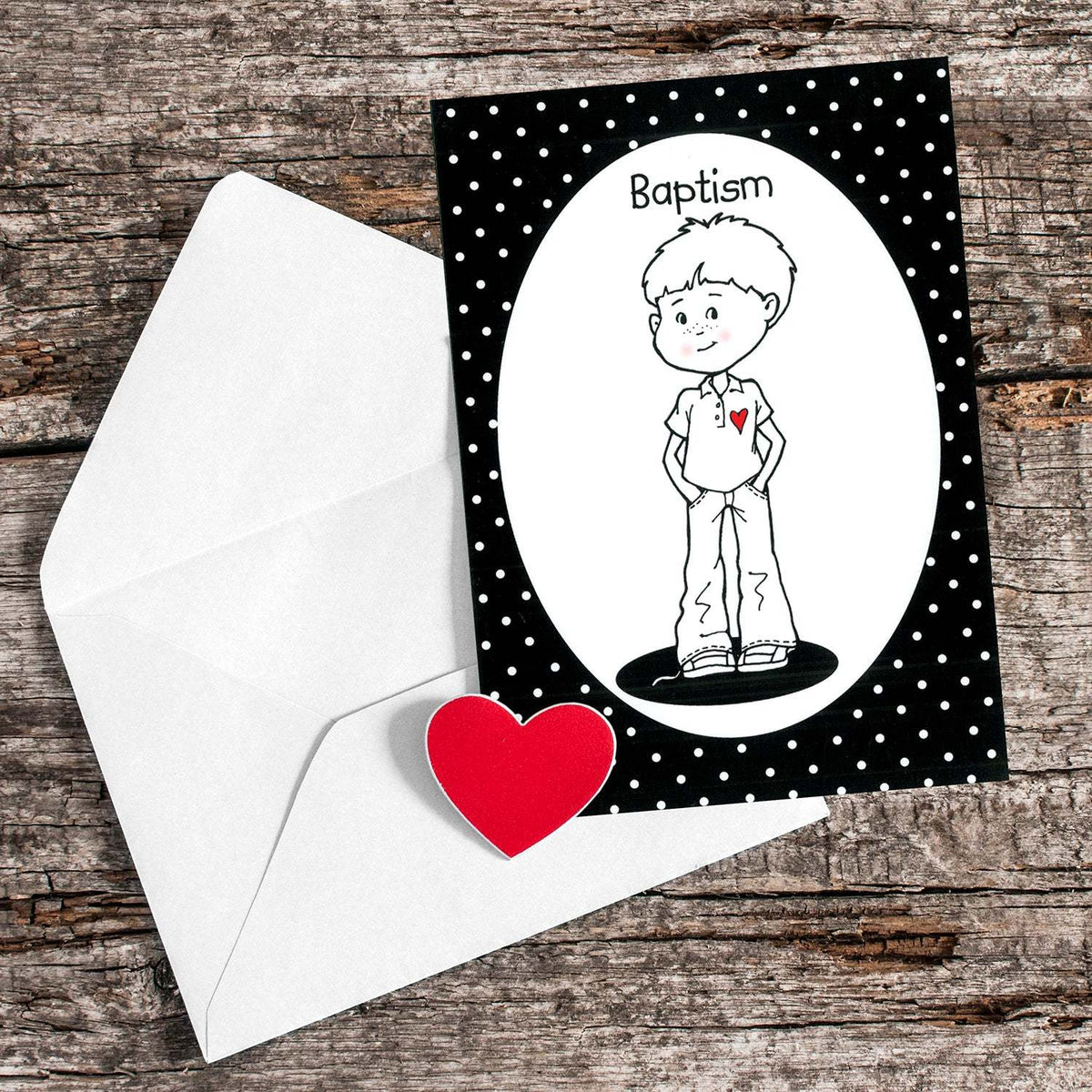 Black and White Baptism Boy Greeting Card-0