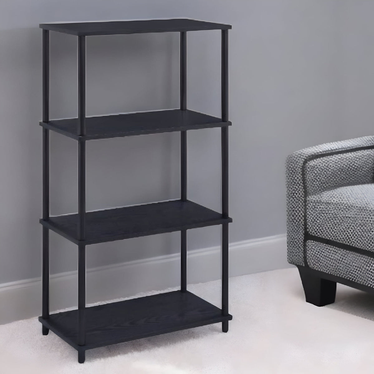 44" Black Metal Four Tier Etagere Bookcase-0