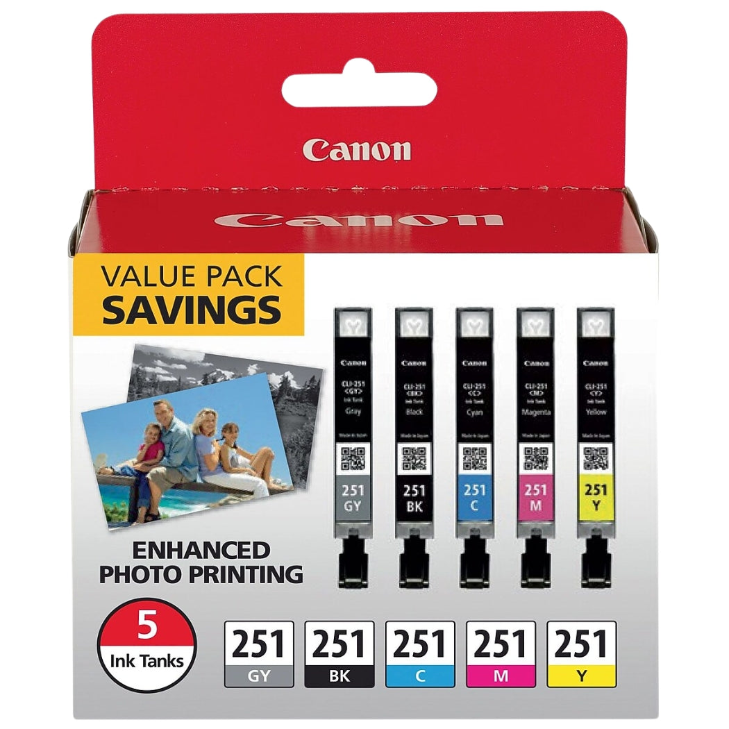 Original Canon CLI-251 Standard Yield Tri-Color Ink Cartridge, 6513B011-Pack of 5-0