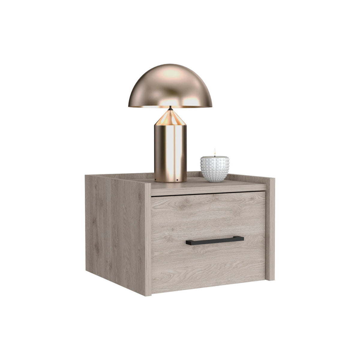 10" Gray One Drawer Faux Wood Floating Nightstand-0