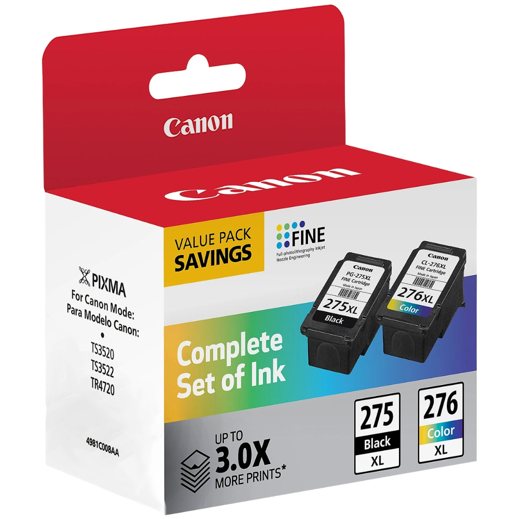 Original Canon PG-275XL/CL-276XL High Yield Black & Color Ink Cartridge, 4981C008-0