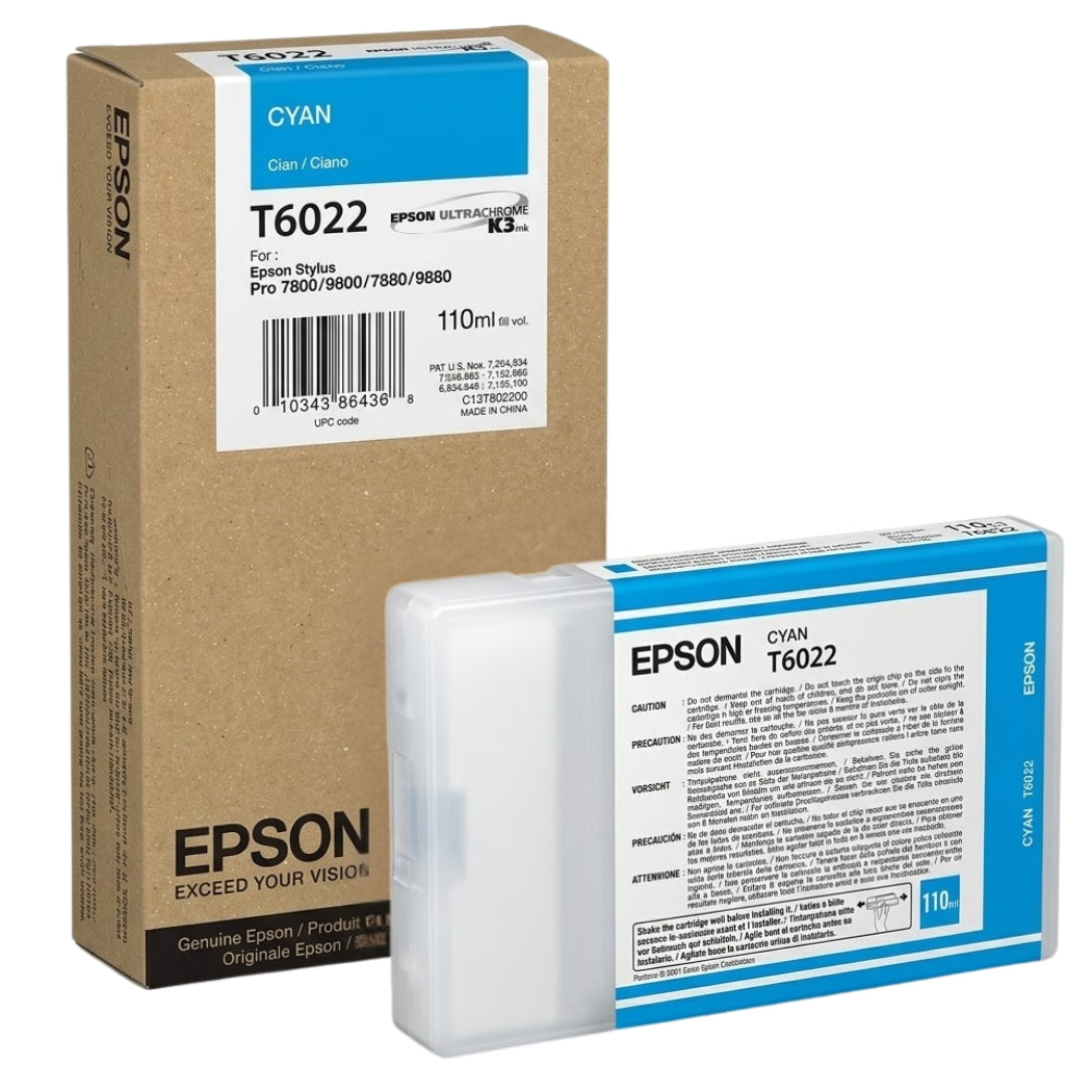 Original Epson T6022 Standard Yield 110ml Cyan Ink Cartridge, C13T602200-0