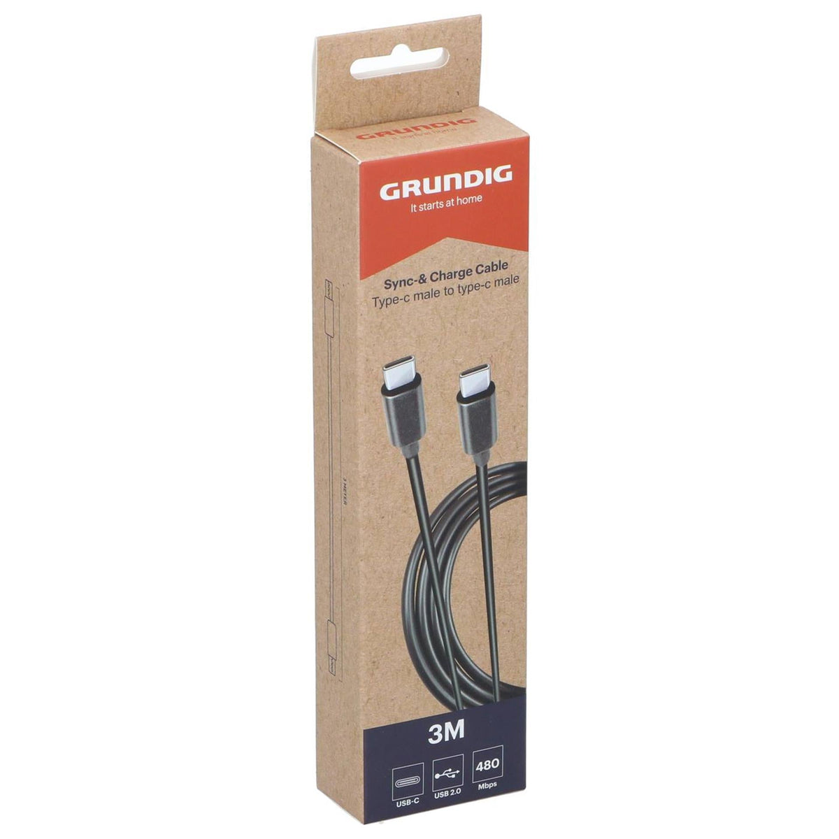 Grundig synchroniseer- en oplaadkabel usb-c naar usb-c 3 meter-0