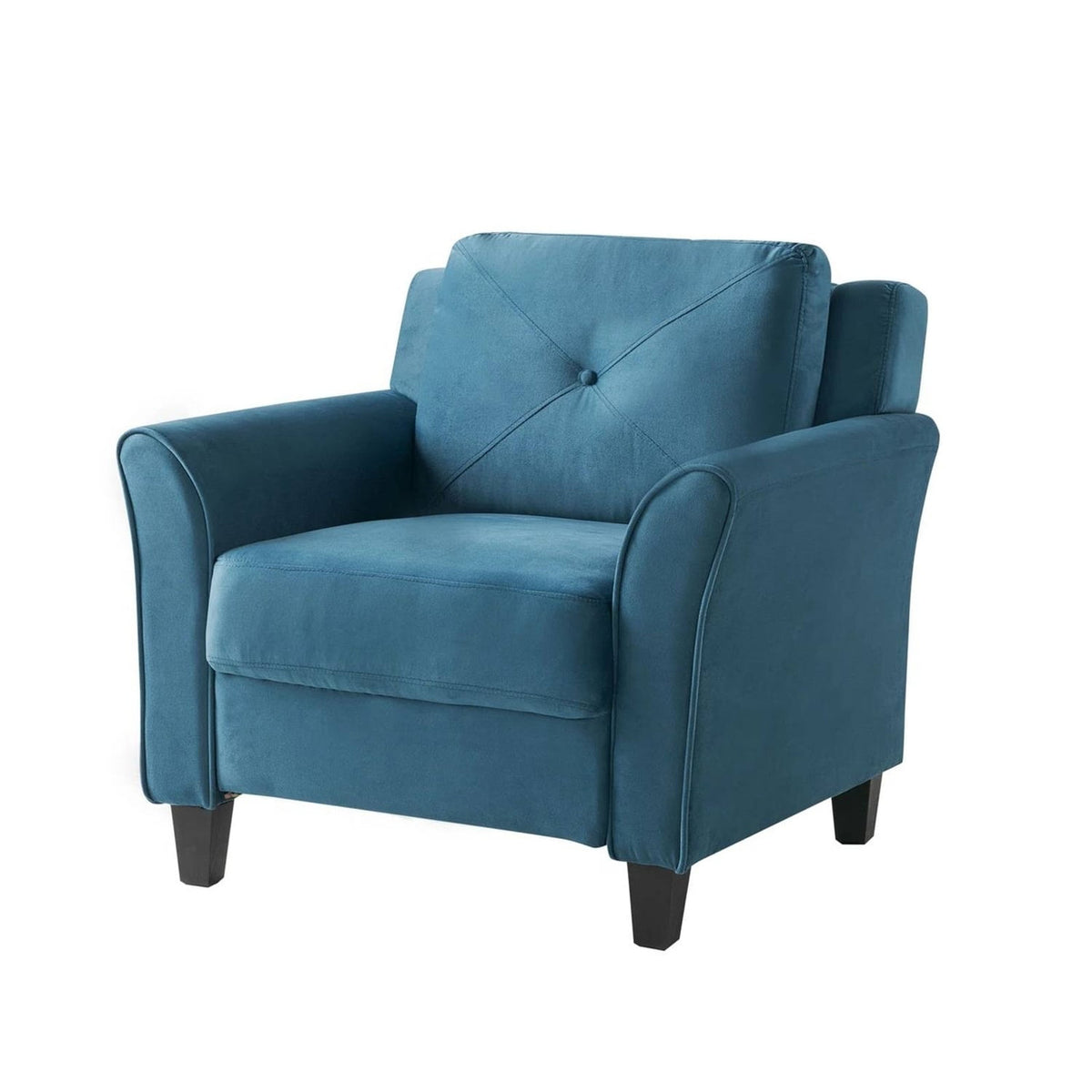 Blue Microfiber Upholstered Armchair Flared Arm Chair with Tufted Back Cushion-0