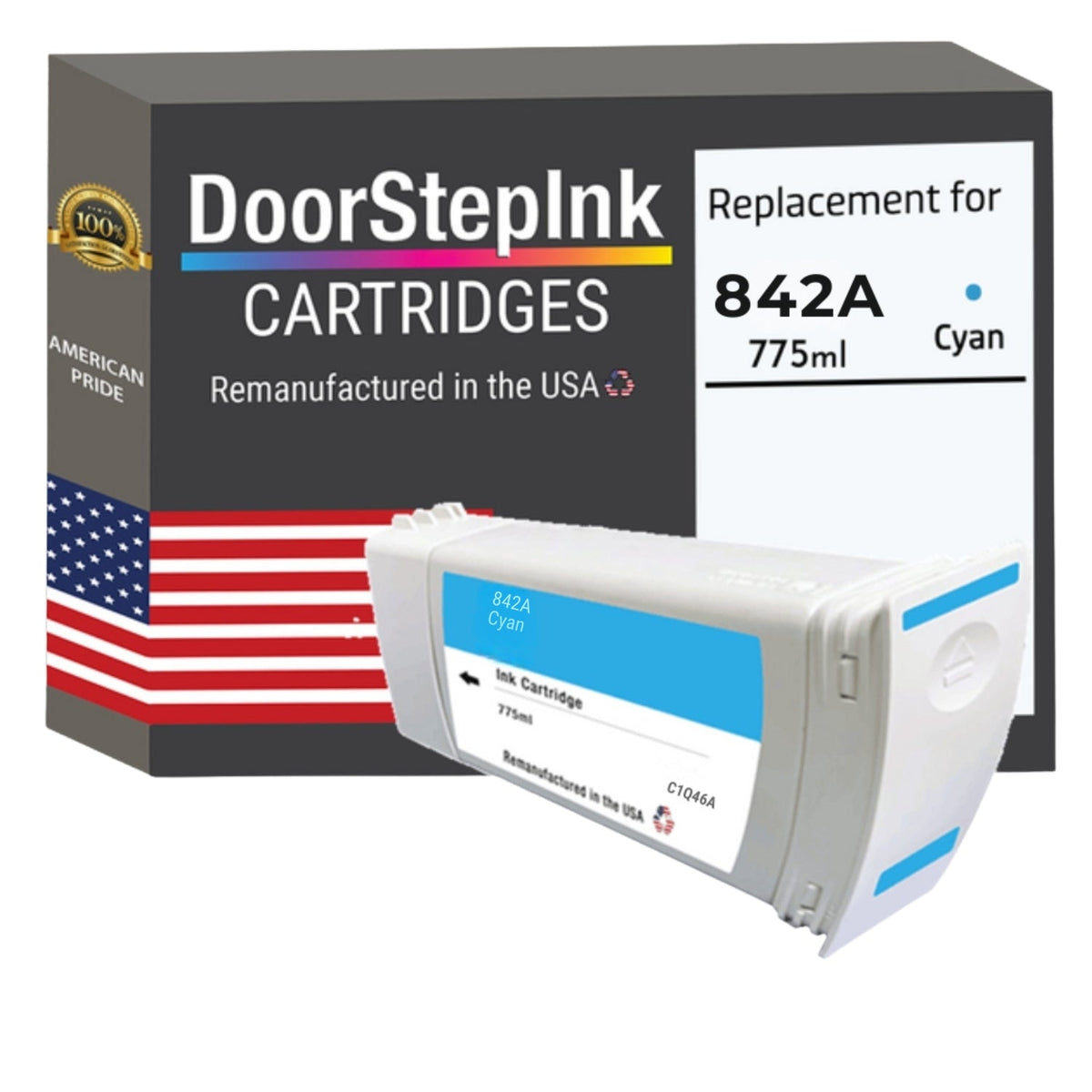 DoorStepInk Brand for HP 842A Cyan Remanufactured in the USA Ink Cartridge-C1Q46A-0