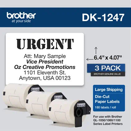 Original Brother DK-1247 Paper Shipping Labels, 3PK-0