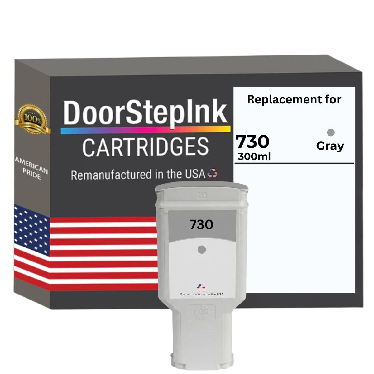 DoorStepInk Brand for HP 730 300ML (P2V72A) Gray Remanufactured in the USA Ink Cartridge, P2V72A-0