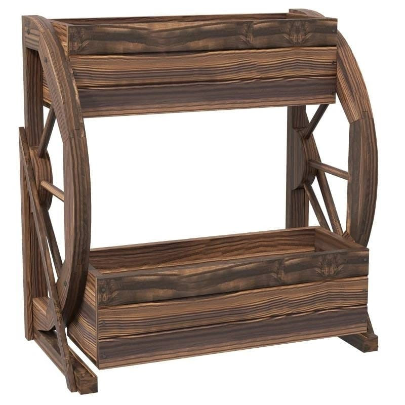 Farmhouse Wooden Wagon Wheel Fir Wood 2 Planter Garden-0