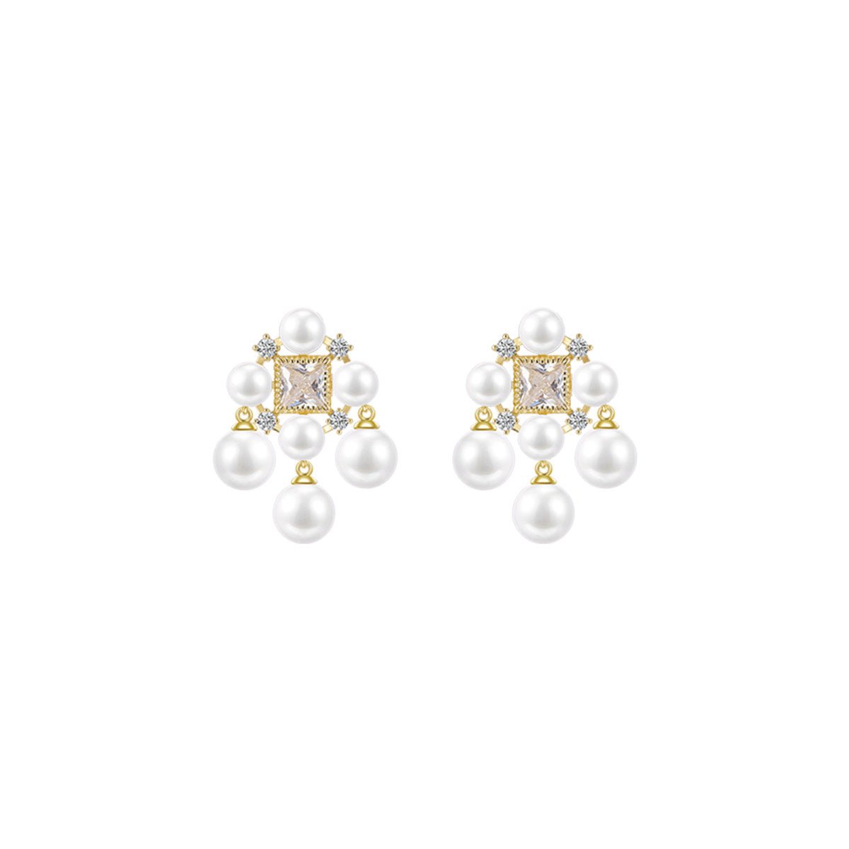 Renaissance Pearl Trillion Drop Gold Earrings-0