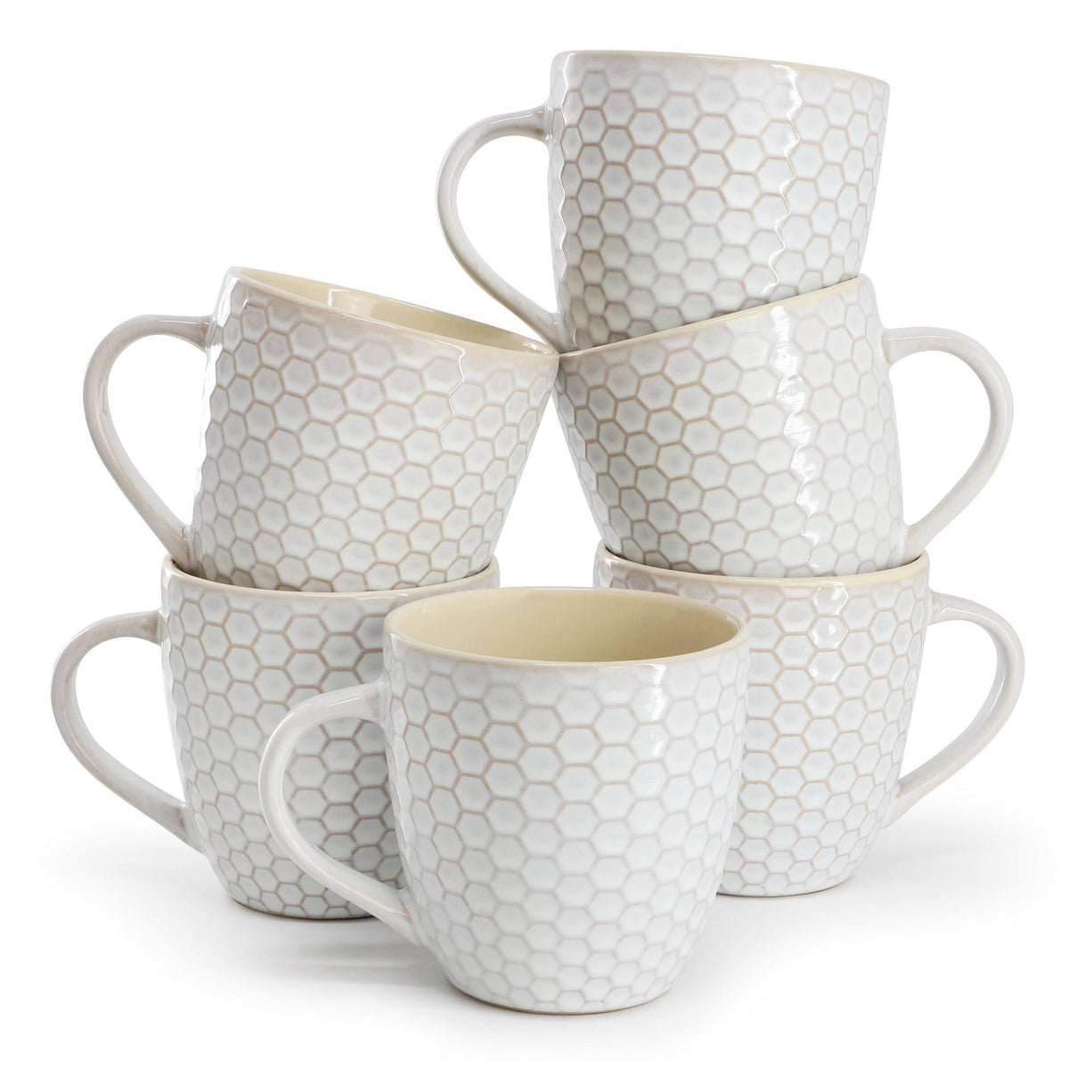 Elama Honeycomb 6 Piece 15 Ounce Mug Set in White-0