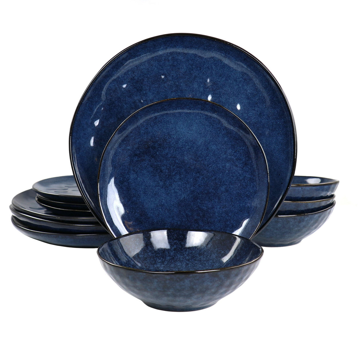Elama Samara 12 Piece Stoneware Dinnerware Set in Blue-0
