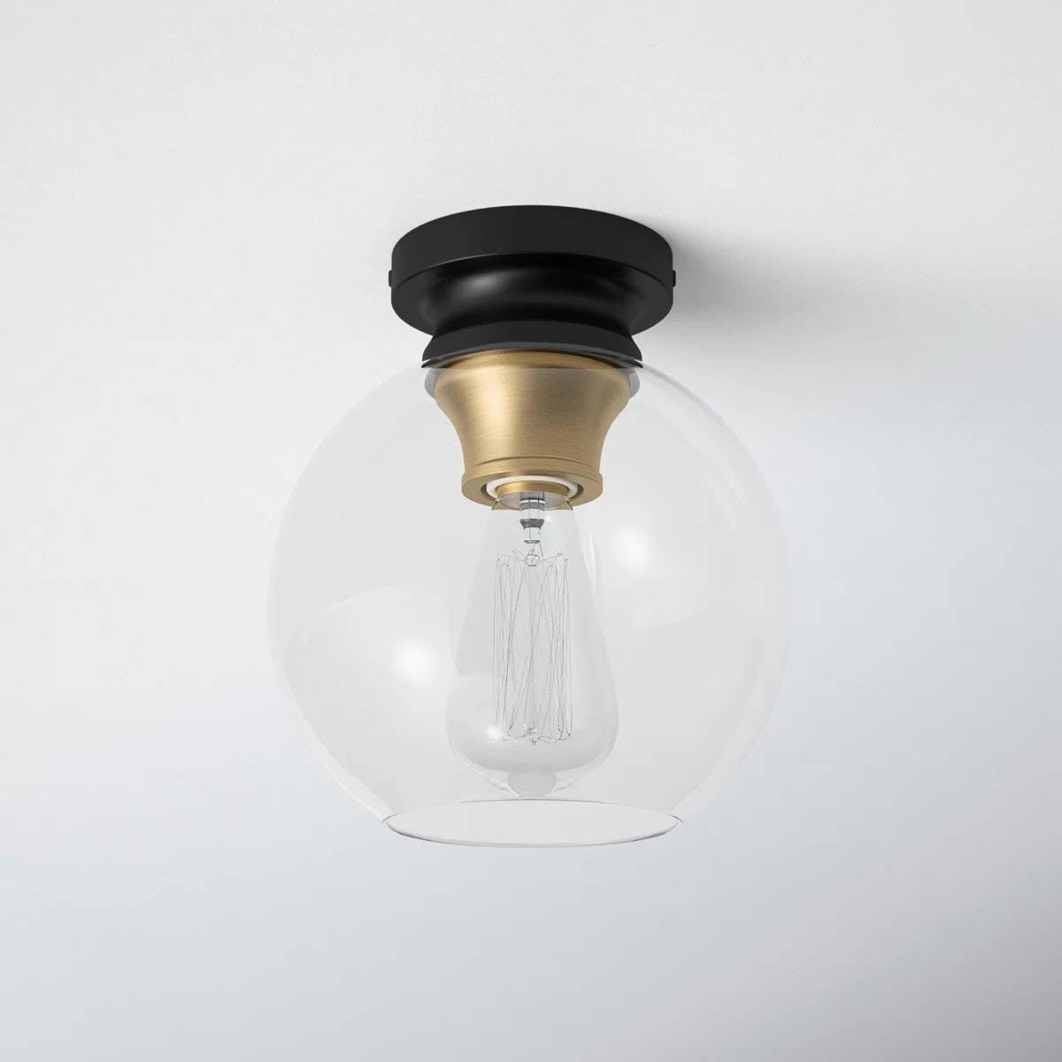 Mid-Century Modern Flush Mount Ceiling Light with Clear Globe Glass Shade-0