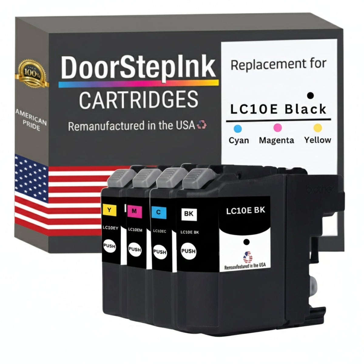 DoorStepInk Brand for Brother LC10E BCMY Extra High Yield Remanufactured in USA Inkjet Cartridge, LC10E4PKS-0