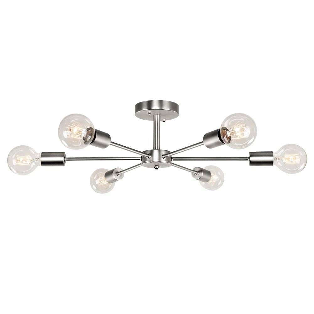 Modern 23-inch 6-Light Semi Flush Mount Sputnik Ceiling Light in Nickel Finish-0