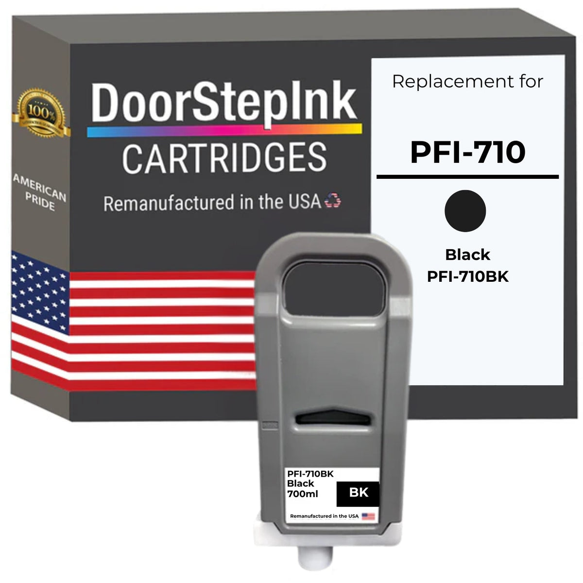 DoorStepInk Brand for Canon PFI-710 Standard Yield Black Remanufactured in the USA Ink Cartridge, 2354C001-0