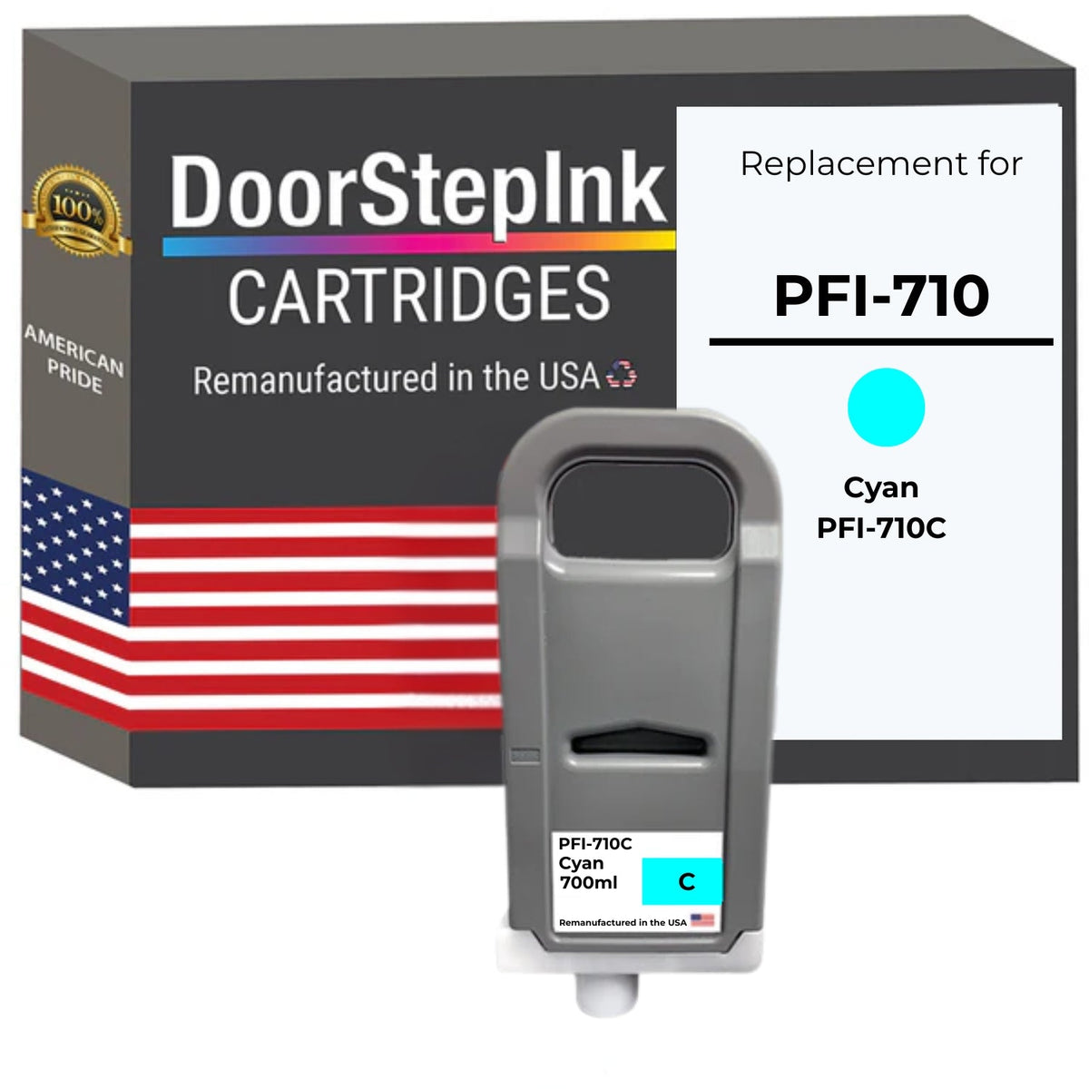 DoorStepInk Brand for Canon PFI-710 Standard Yield Cyan Remanufactured in the USA Ink Cartridge, 2355C001-0