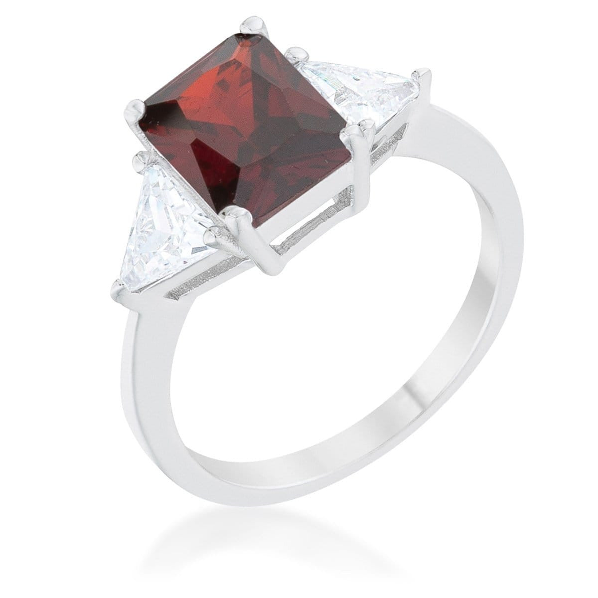 Classic Garnet Rhodium Engagement Ring-0
