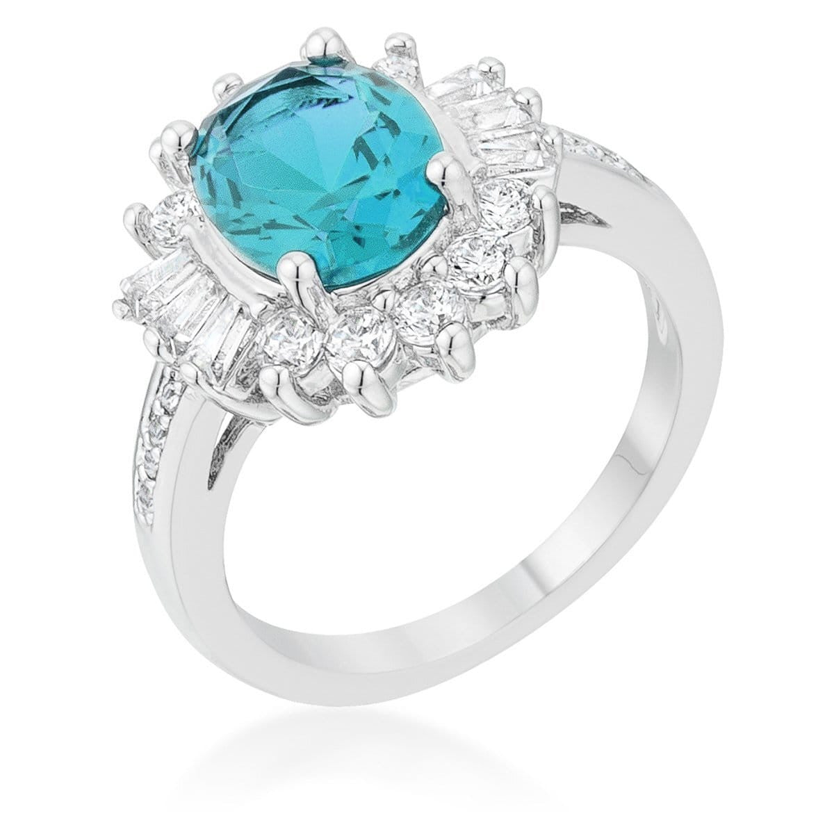 Chrisalee 3ct Aqua CZ Rhodium Classic Ring-0