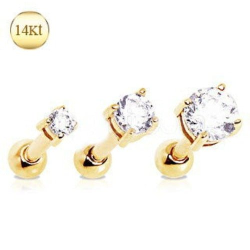 14Kt Yellow Gold Clear Prong Set CZ Cartilage Earring-0