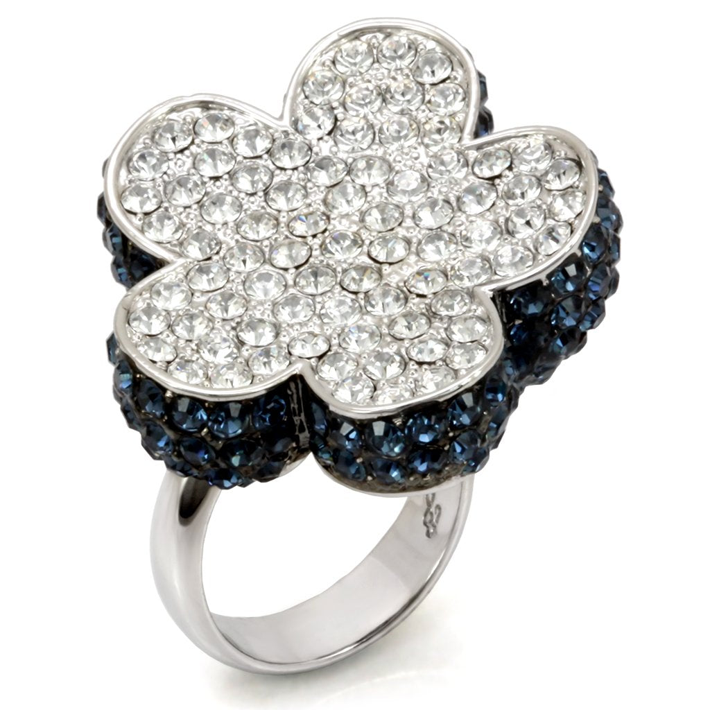 LO1745 - Rhodium + Ruthenium Brass Ring with Top Grade Crystal in Montana-0