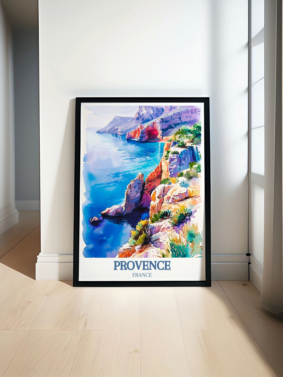 Provence Beautiful Modern Art Calanque De Sugiton Cliffs And Cap Canaille Fine Line Travel Posters France Vintage Framed Prints-0
