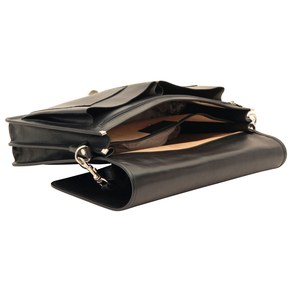 Cowhide Leather Full length Flap Briefcase - Black-1