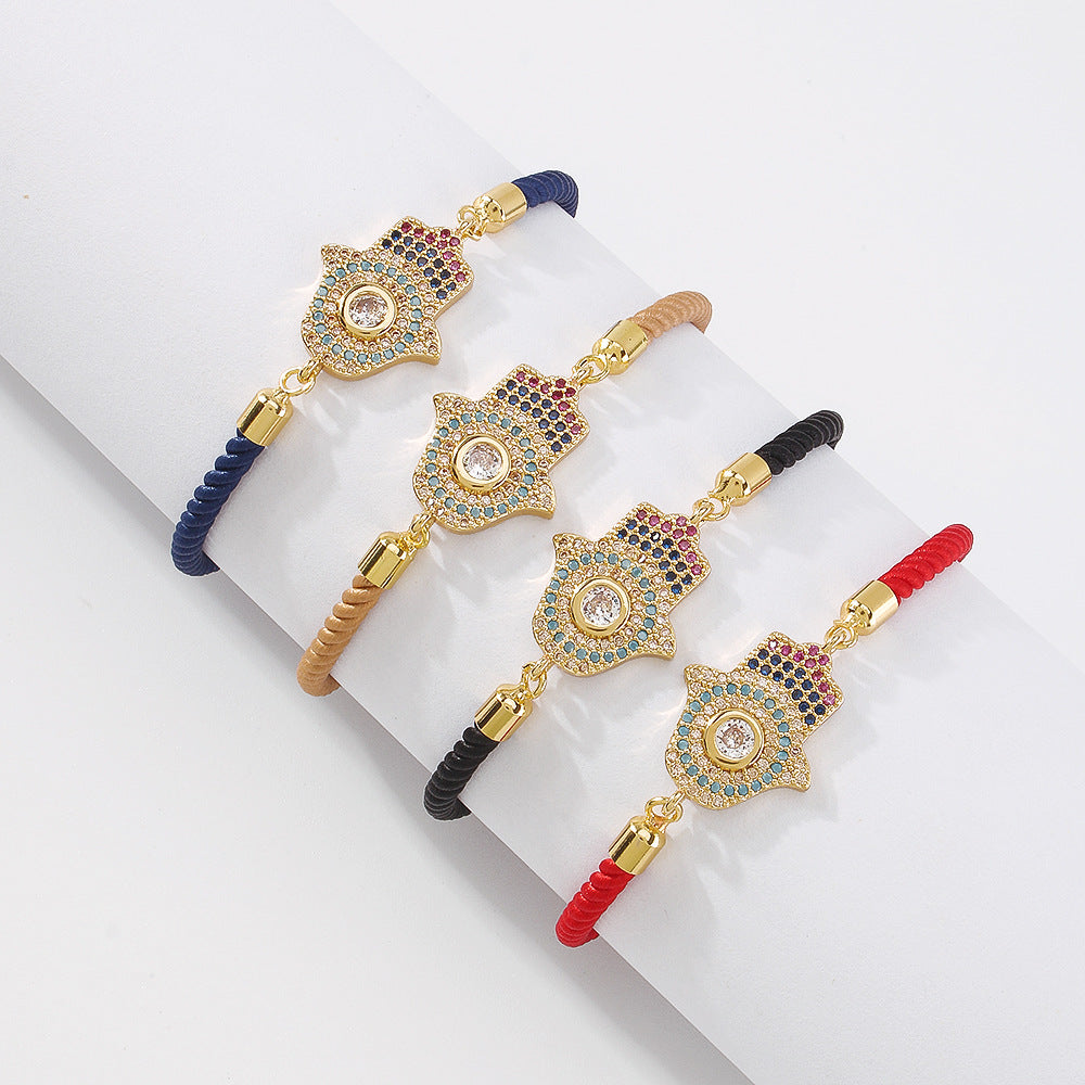 18K Gold Plated Hamsa Cord Bracelets-0