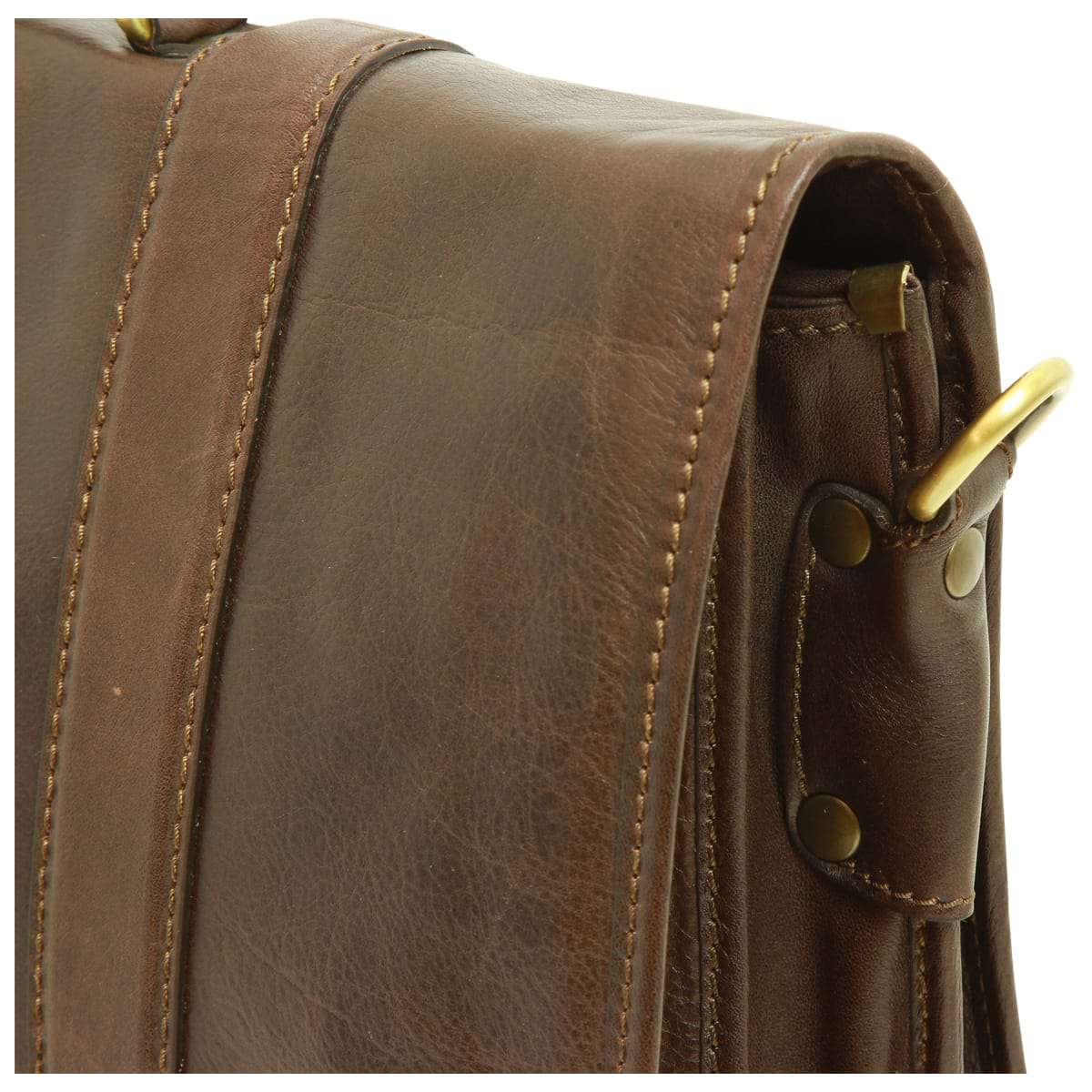 Soft Calfskin Leather Briefcase with shoulder strap - Dark Brown-1