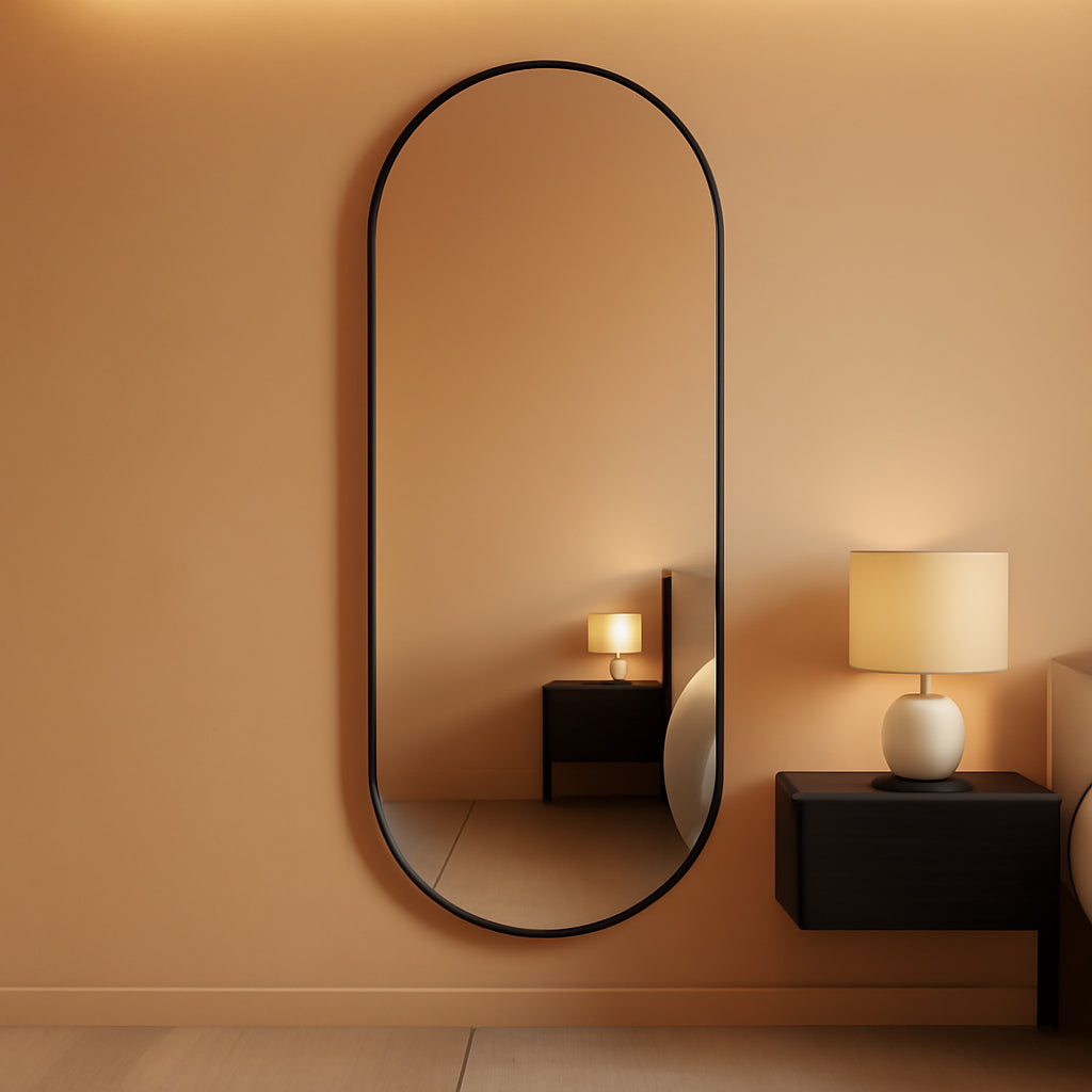 Architectural Arched Full Length Mirror 64x21 Inches Black-0
