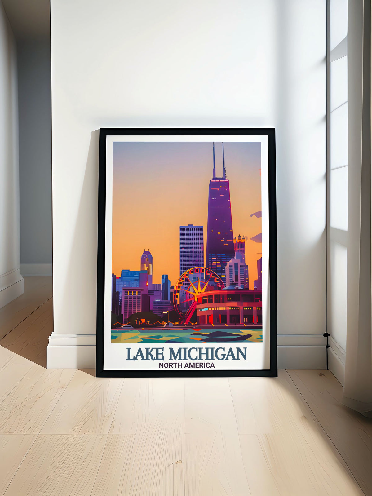 Lake Michigan Poster Print - Navy Pier Travel Art - Lake Michigan Art Print - Lake Michigan Travel Poster - North America Wall Decor-0