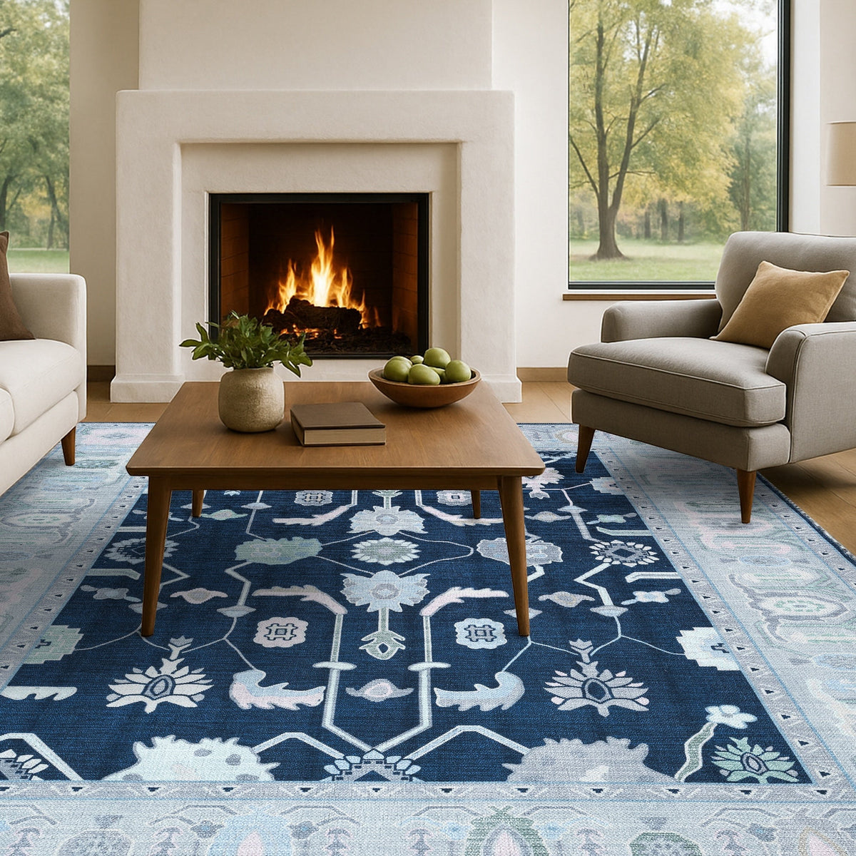 Nurul Navy Blue Modern Oushak Rug-5
