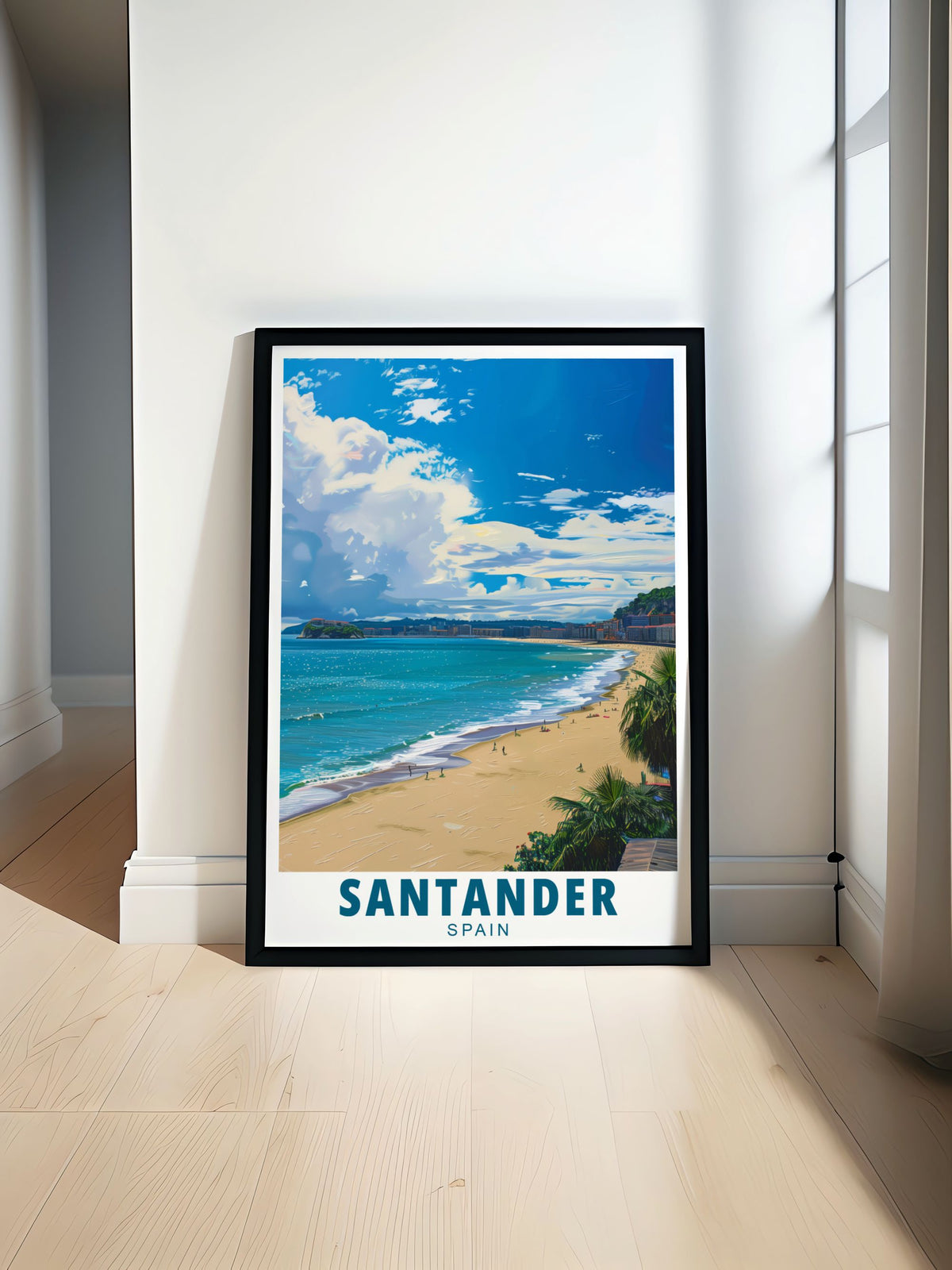 Santander Travel Poster - Playa del Sardinero Art Print - Santander Travel Print - Santander Poster Print - Spain Travel Art-0