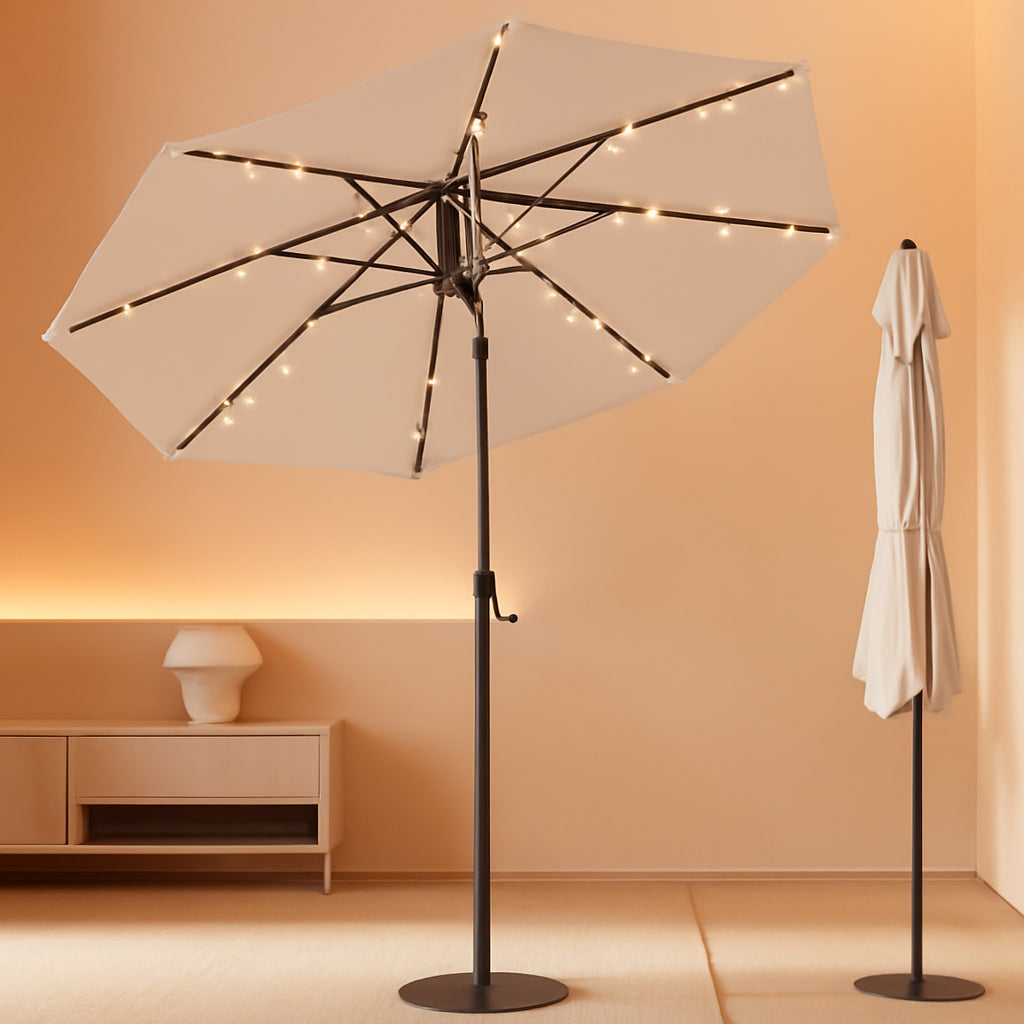 10ft Solar LED Outdoor Garden Umbrella Weatherproof-0