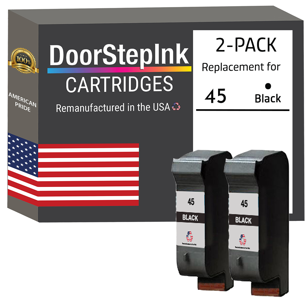 DoorStepInk Brand for HP 45 (51645A) Black Twin Pack Remanufactured in the USA Ink Cartridges, 51645A-0