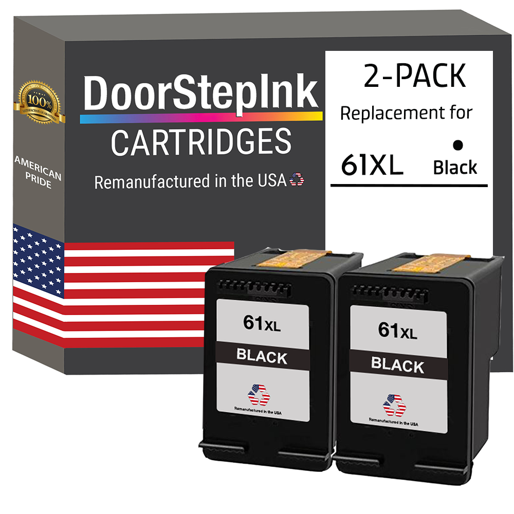 DoorStepInk Brand HP 61XL (CH563WN) Black Twin Pack Remanufactured in the USA Ink Cartridges, CH563WN-0