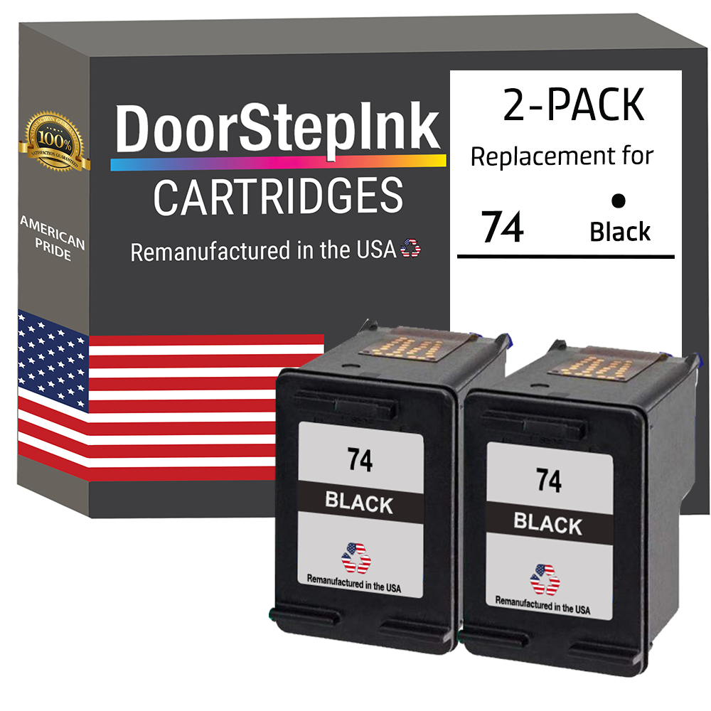 DoorStepInk Brand for HP 74 (CB335WN) Black Twin Pack Remanufactured in the USA Ink Cartridges, CB335WN-0