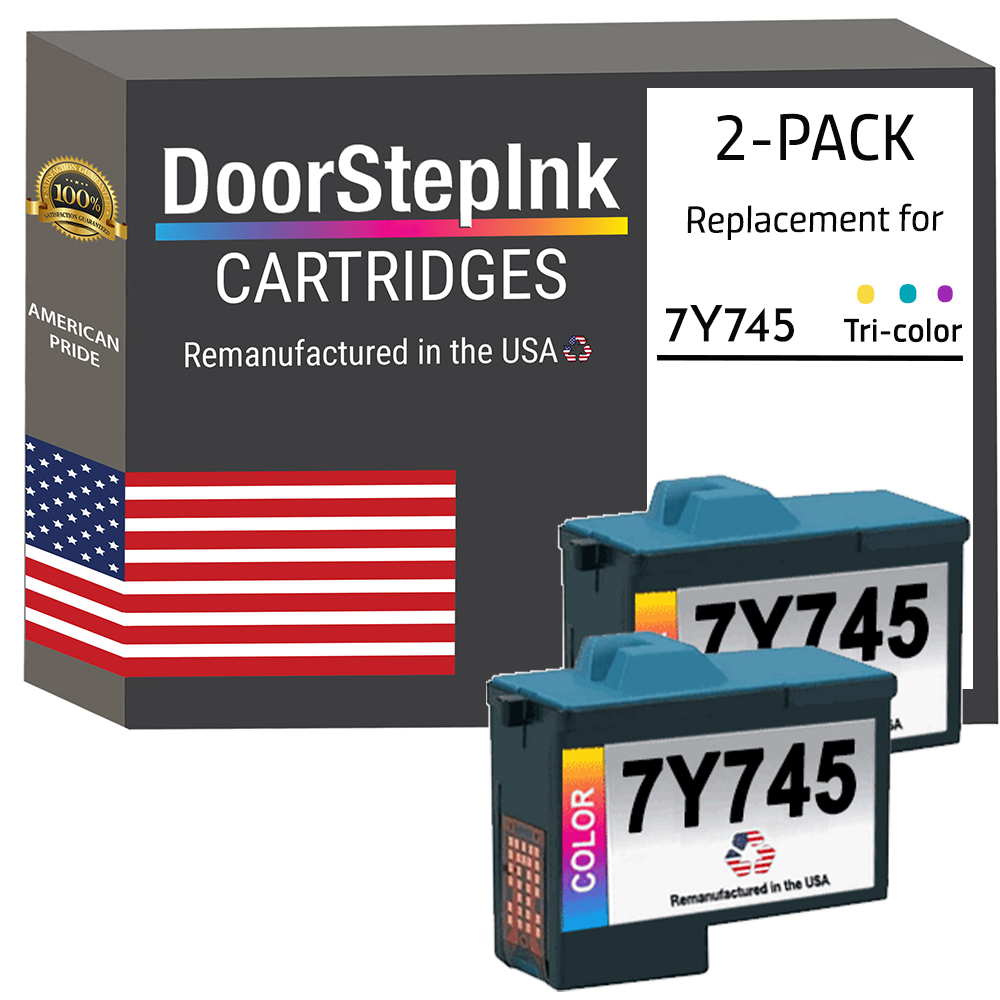 DoorStepInk Remanufactured in the USA Ink Cartridges for Dell Series 2 7Y745 Color Twin Pack-0