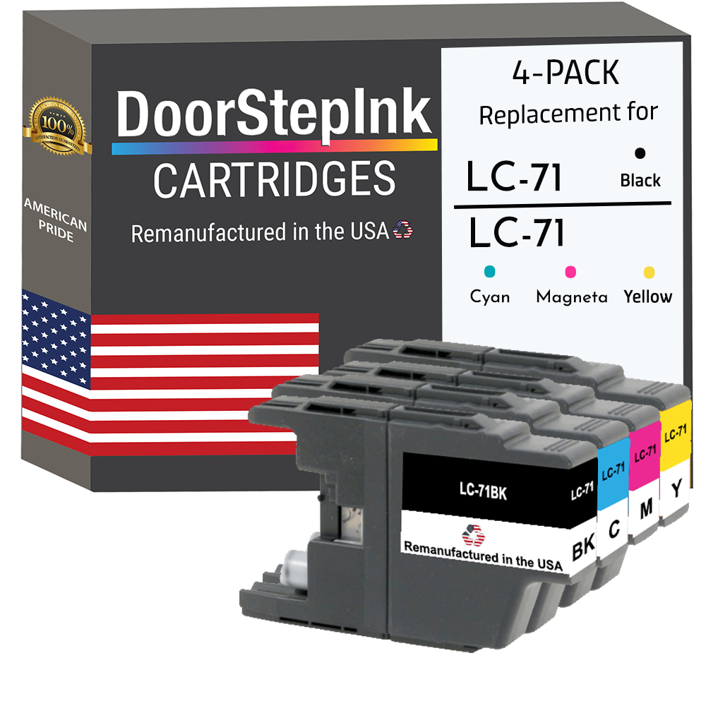 DoorStepInk Brand for Brother LC71 Black, Cyan, Magenta and Yellow Remanufactured in the USA Ink Cartridges (4Pack)-0