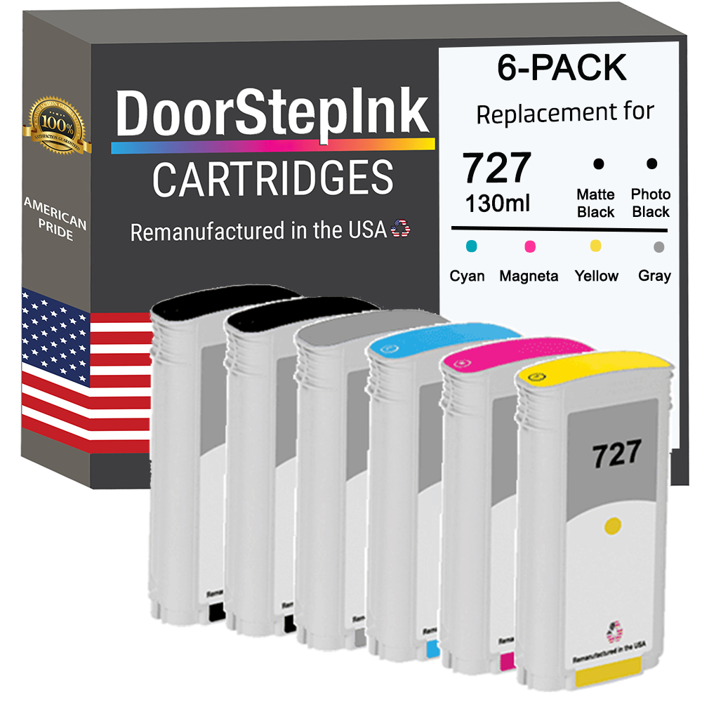 DoorStepInk Brand for HP 727 130mL 6-Pack Remanufactured in the USA Ink Cartridges-0