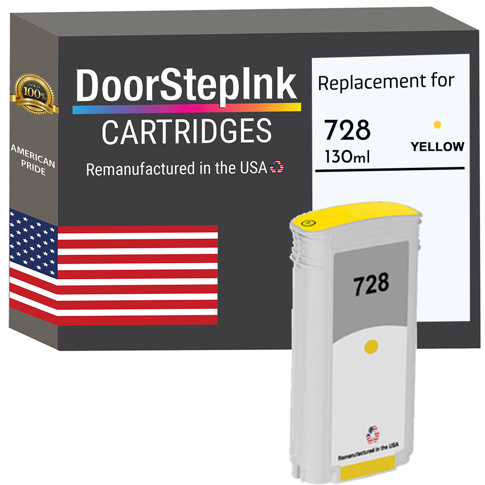 DoorStepInk Brand for HP 728 130mL (F9J65A) Yellow Remanufactured in the USA Ink Cartridges, F9J65A-0
